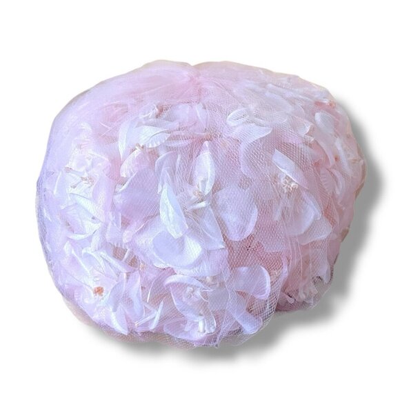 Vintage 1960s Womens Pink Floral Millinery Dress Hat Easter Bonnet Derby Party - Picture 4 of 10